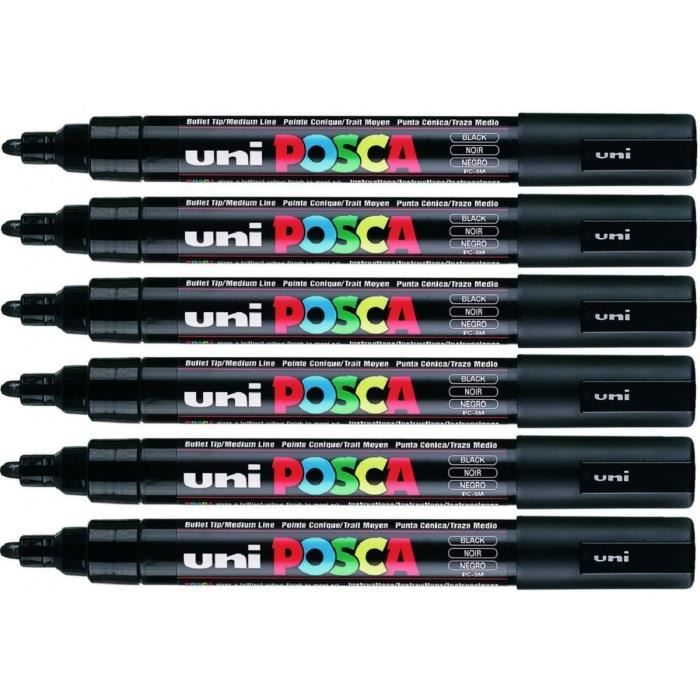 Uni Posca PC5 M couleur Noir Marqueur peinture Pointe ogive moyenne 2,5 mm plume à écrire sur n'importe quelle surface en verre en