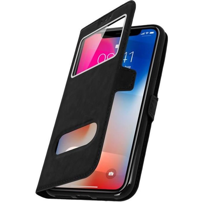 Housse iPhone X / XS Etui Double Fenêtre Coque Silicone - noir