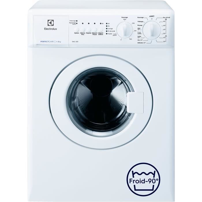 Lave-linge hublot compact ELECTROLUX EWC1051 - 3 kg - 1000 trs/min - Blanc