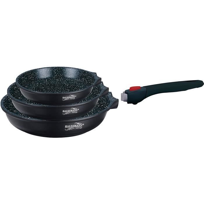 Set de 3 Poêle-Manche Amovible 20/24/28 cm - Fonte d'Aluminium-sans PFOA - Tous Feux Dont Induction au Four