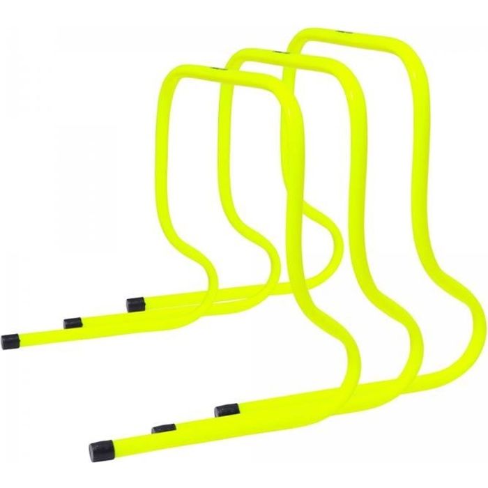 GORILLA SPORTS ® Lots de 3 haies d’entraînement jaunes fluo / barres d’obstacle pour saut, travail d’agilité et de coordination – Ha