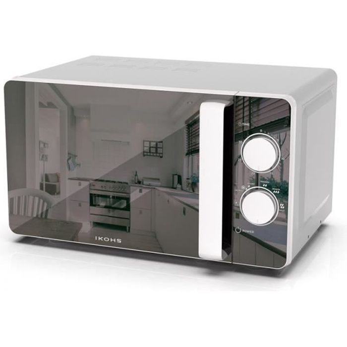 Micro-ondes MW700M Miroir IKOHS Capacité 20L Aluminium 700W 6 fonctions Minuterie, régulateur de pression/température