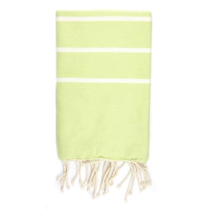 Fouta 100 cm x 200 cm Ibiza Vert Anis Rayures Blanches - 100% coton - finition franges