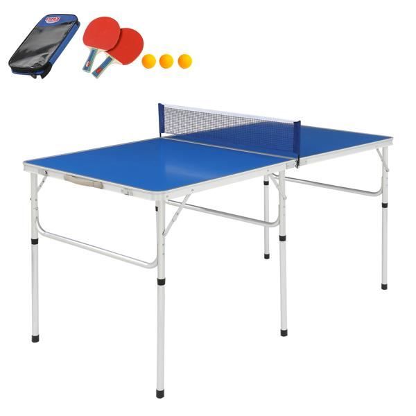 Table de Ping-pong Pliable Table de Tennis Table Portable avec 2 Raquettes et 3 Balles Bleu 152*76*76cm