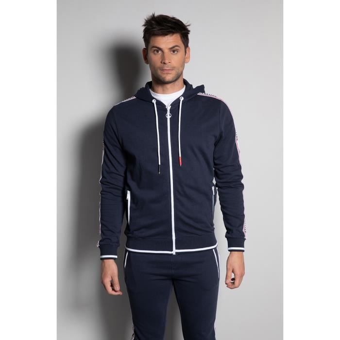 Sweat zippé à capuche avec bandes RAPY - Navy