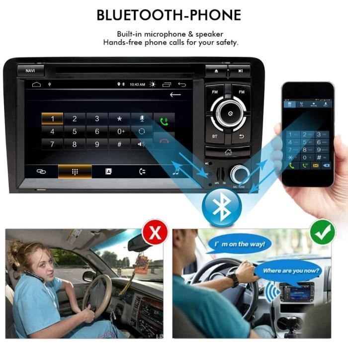 7 Pouces Android 10 Autoradio Double Din Stereo pour Audi A3 8P S3 RS3 2003-2012 avec Ecran Tactile HD CD DVD Navigation GPS Bluetoo