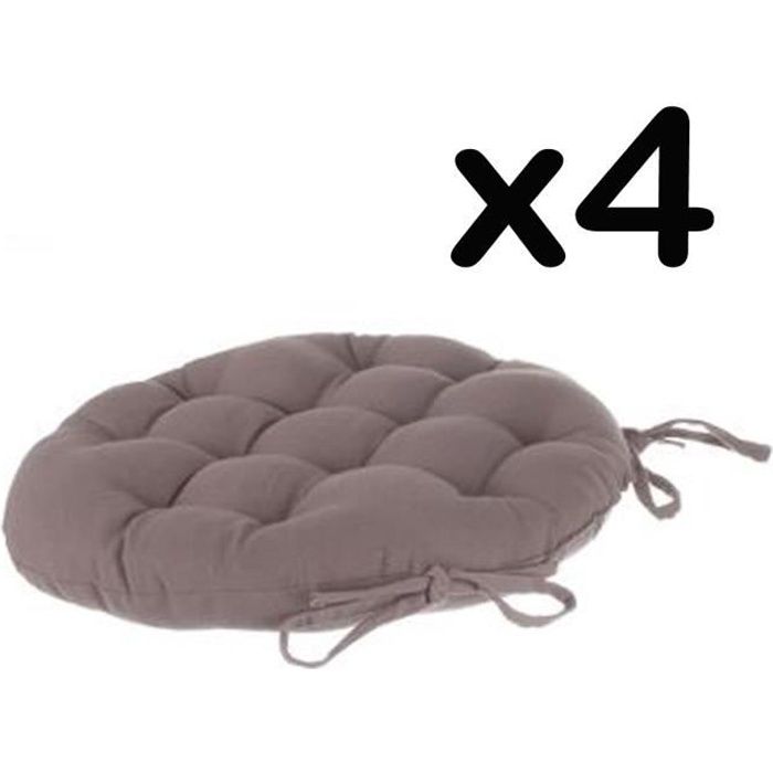 Lot de 4 galettes de chaise ronde en coton coloris taupe - Diamètre 40 cm