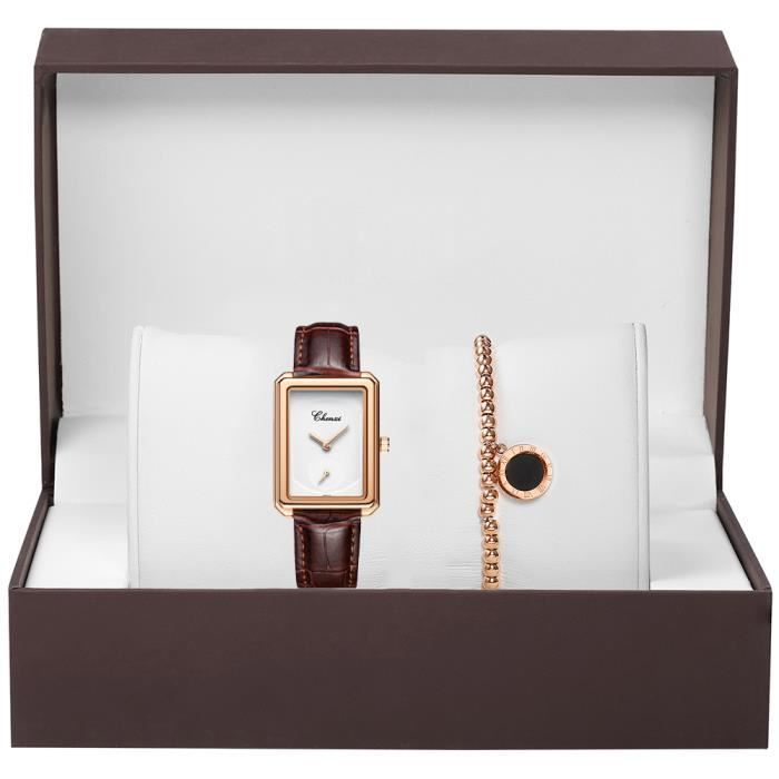 Ensemble de montres de mode , Montre à Quartz Élégante + Bracelet de mode - Bracelet Marron - Cadran blanc