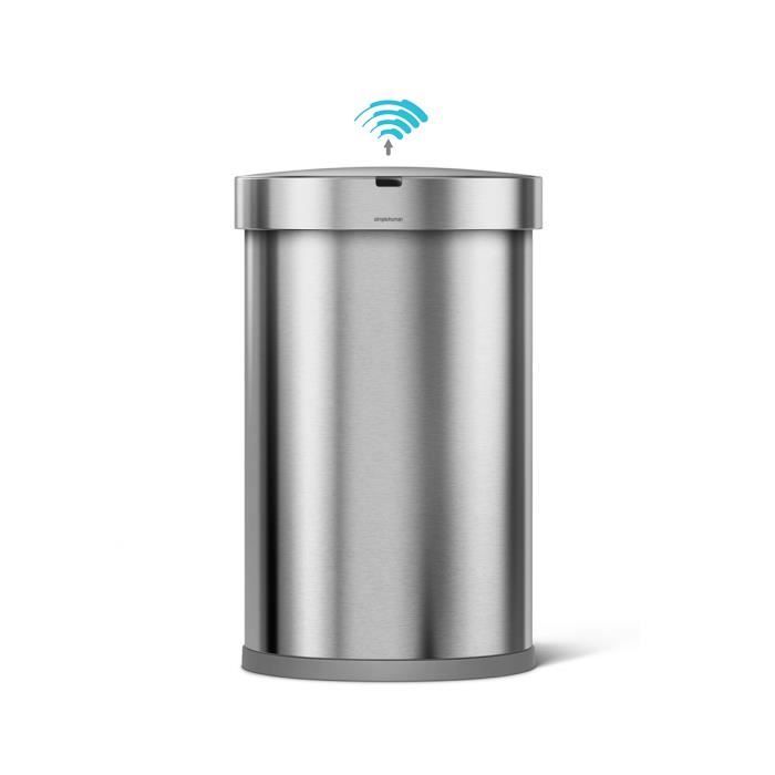 simplehuman 45L poubelle demi-lune à capteur, avec réserve de sacs acier inoxydable