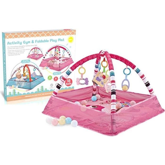 Tapis d'éveil Tapis de jeu bébé 80*80*55cm avec 18 balles océaniques -rose