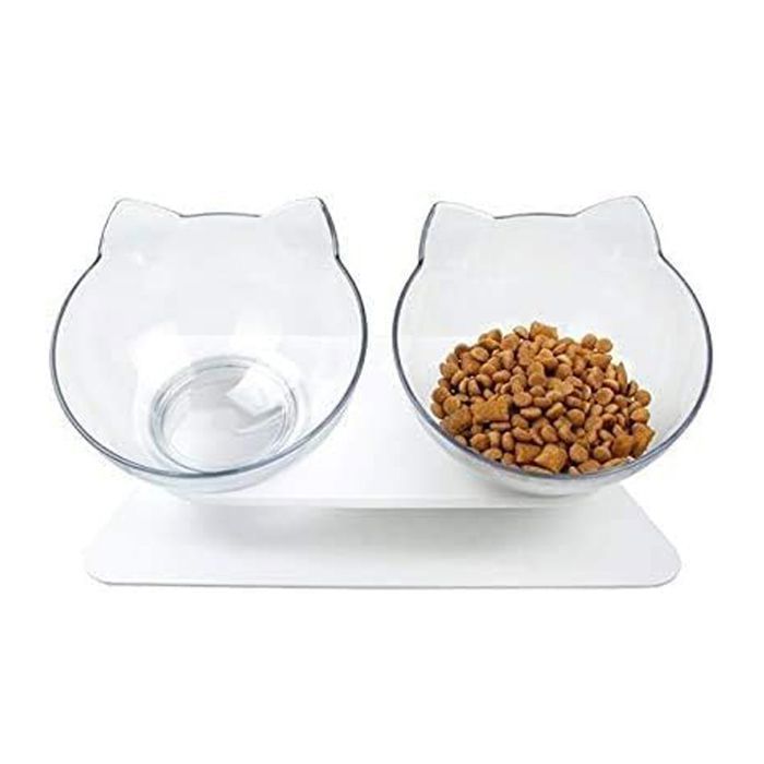 Gamelles Doubles pour Chat, Bol pour Chat, Bols de Nourriture pour Animaux de Compagnie avec Support Surélevé, Gamelle Chat
