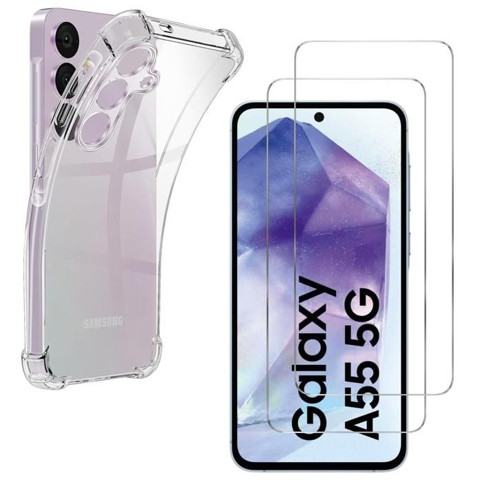 Kit Protection Vivo Y55 5G - Coque Avec Support + 2 Films Verre Trempé, Neuf Sous Emballage