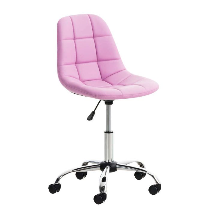 Chaise de bureau tabouret sur roulettes hauteur reglable en PVC rose et metal chrome 10_0002491