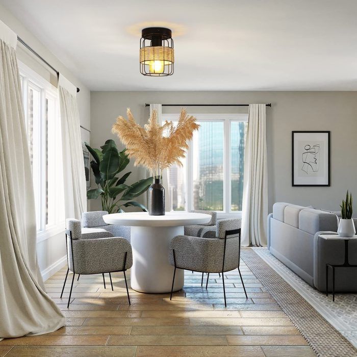 Plafonnier - NETTLIFE - Spot E27 rotin noir - Métal