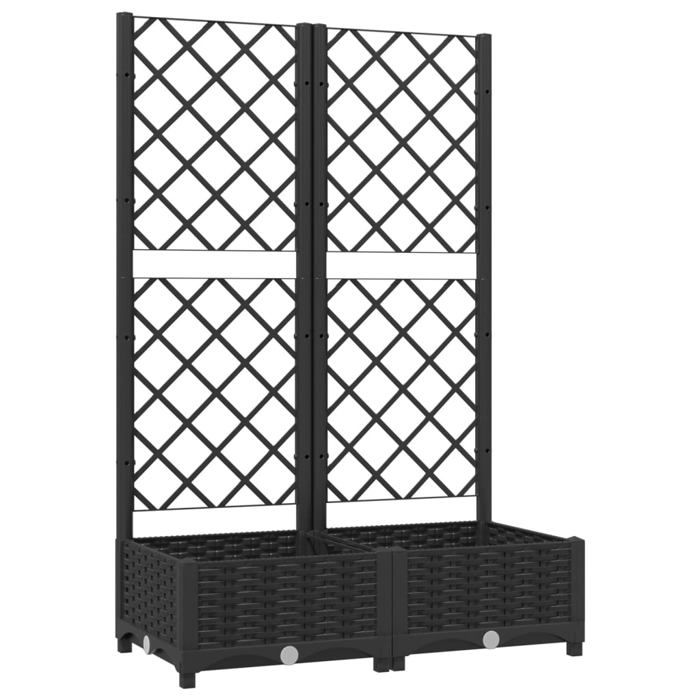 Jardinière bac lit surélevé plantes fleurs terrasse jardin avec treillis 80 x 40 x 1215 cm PP noir 02_0038304