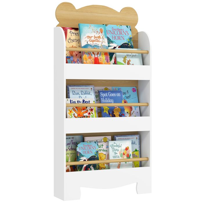 Bibliothèque pour enfant - AIYAPLAY - 3 niveaux - motif dours - pour salle de jeux chambre denfant - bois naturel