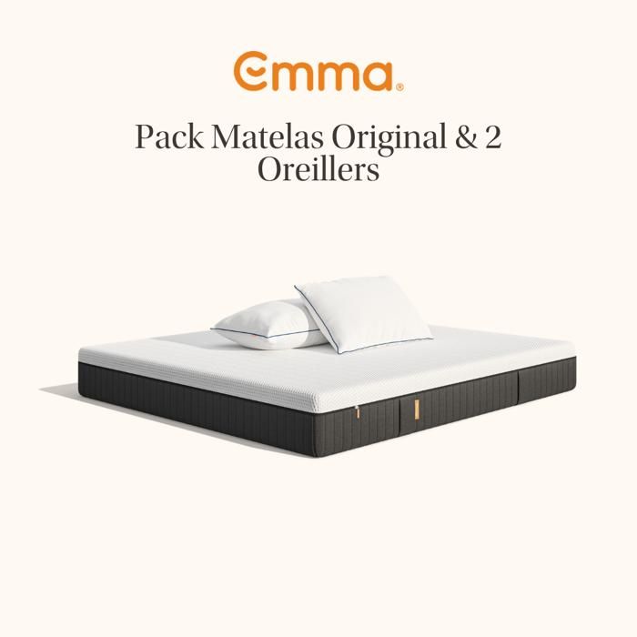 EMMA Pack Matelas Emma Original+ 160x200 + 2 Oreillers Emma Original Confort Elite 70x40 + Mémoire + Ressorts