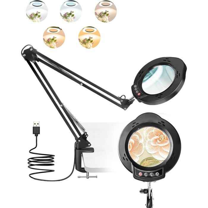 Lampe Loupe - Loupe Eclairante Avec 8 LED Lumière 5X Loupe Lecture Sur Pied Pour Le Journal 90218367