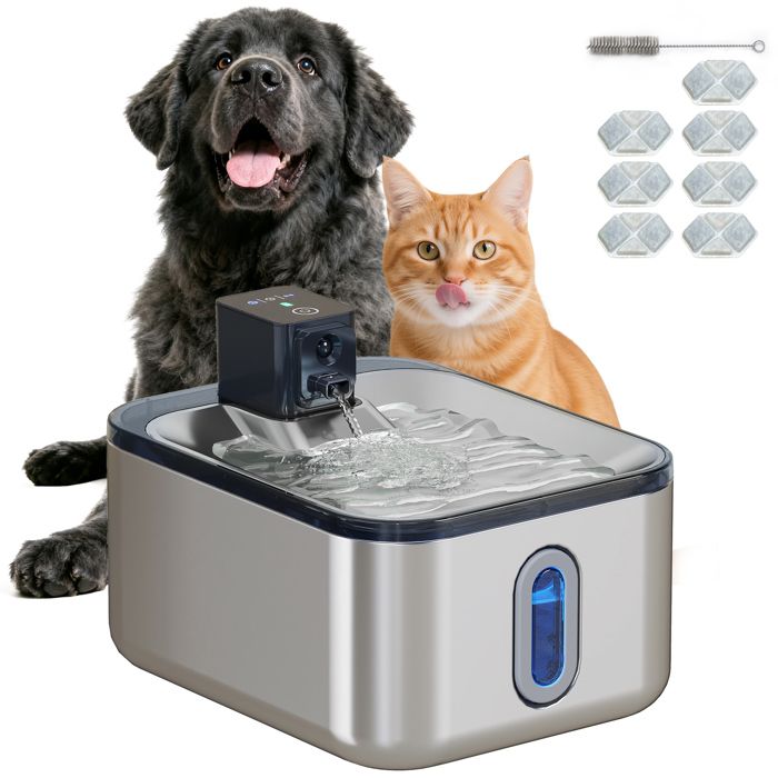 Comparer les prix de Fontaine à eau pour chat - PawHut - en inox - 5L - indicateur LED pompe silencieuse 3-étapes de filtrations chargeur USB -