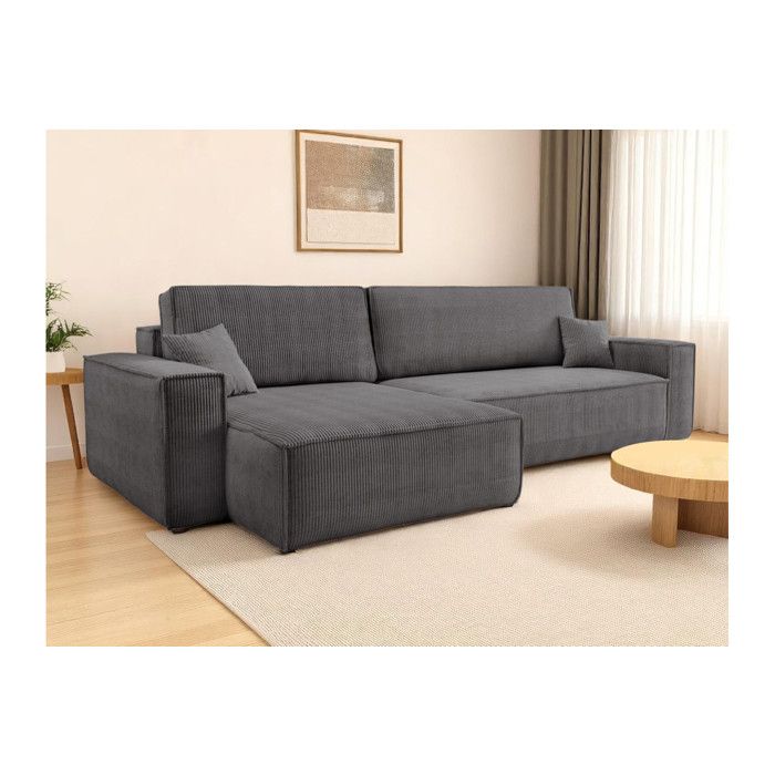 Canapé FARAH dangle max réversible et convertible 5 places en velours côtelé - Gris