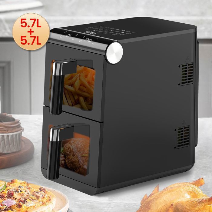 Air Fryer Double Compartiment Friteuse sans Huile (5.7L+5.7L) 13 Modes Écran Tactile Fenêtre et Éclairage Frites Rôti 2800W - Kotezu