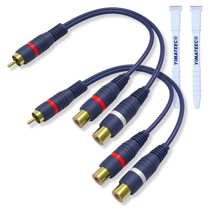 Câble Répartiteur RCA Câbles Audio Adaptateur Câble Y RCA 1 Mâle à 2 Femelles Doubleur R-C-A Audio pour Caisson (15cm Paquet de 2)