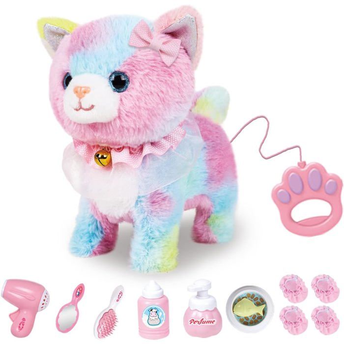 Jouet Chat électronique En Peluche – Marche, Aboie Et Remue La Queue Avec Laisse – Cadeau Pour Fille De 3 à 6 Ans