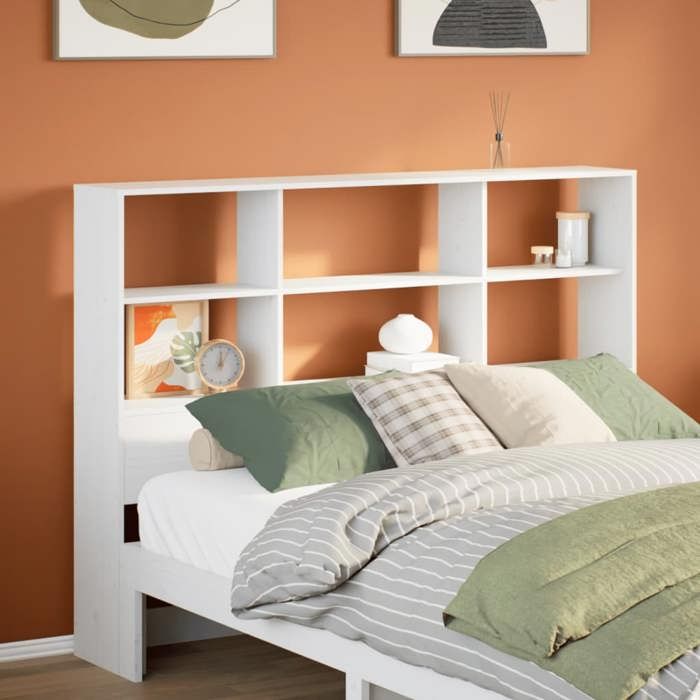 (ON SALE)Armoire Tête de Lit - Tête de lit avec rangement blanc 160 cm Bois massif de pin - 166x23x110 cm EU121587