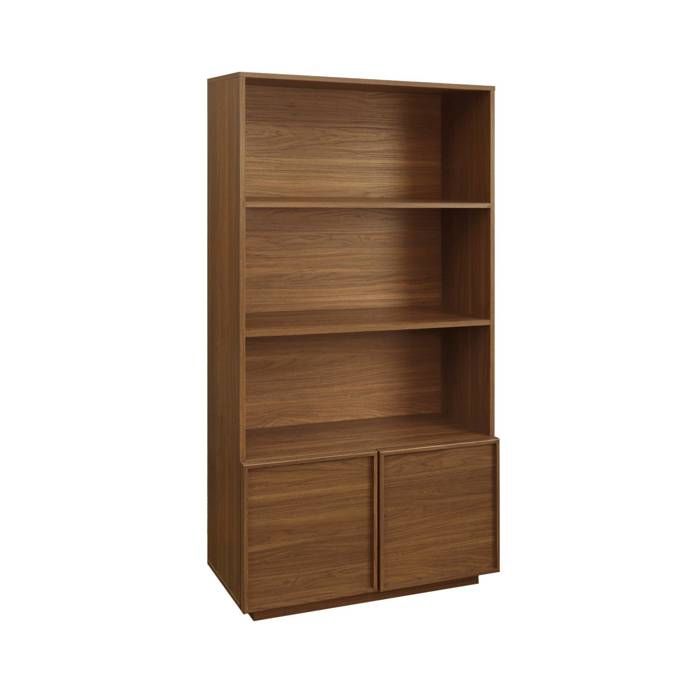 Etagères bibliothèque effet bois noyer 2 portes 5 niveaux - L 80 x P 35 x H 160cm - Kuba