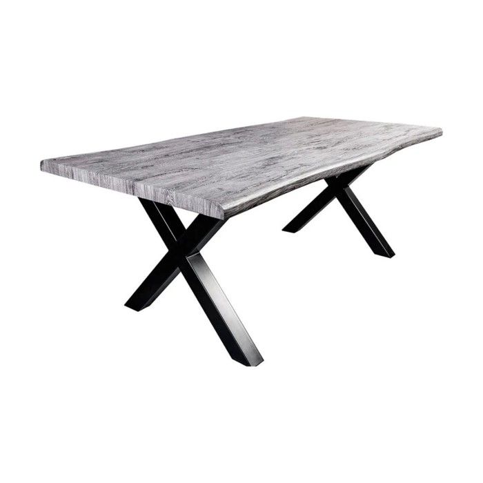 Table de salle à manger RIVET – Rectangulaire 200 cm – MDF gris et métal noir