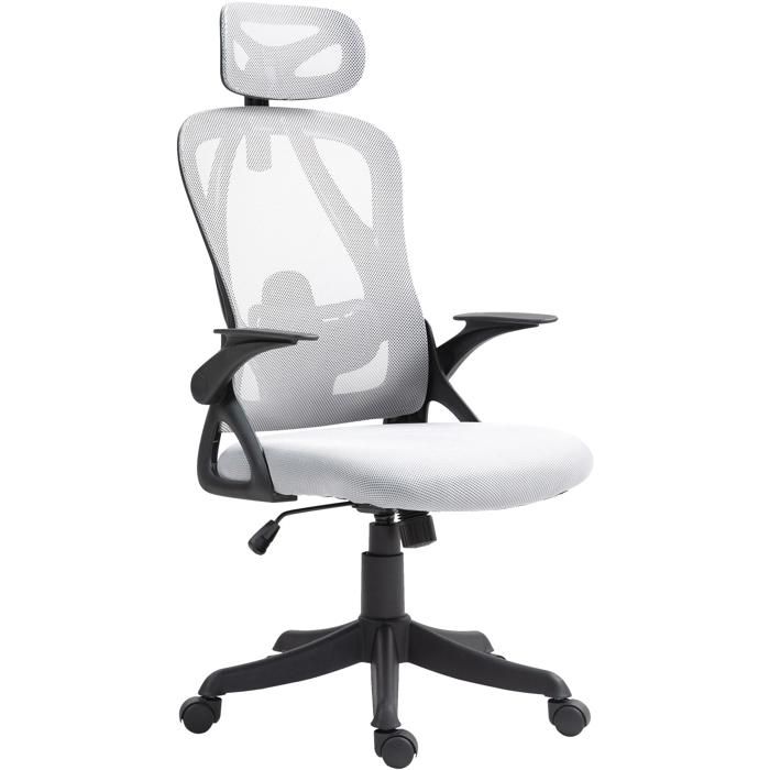 Fauteuil de bureau mecanisme de bascule soutien lombaire et appui tête en tissu gris 10_0007106 Fauteuil de bureau mecanisme de bascule soutien lombaire et appui tête en tissu gris 10_0007106
