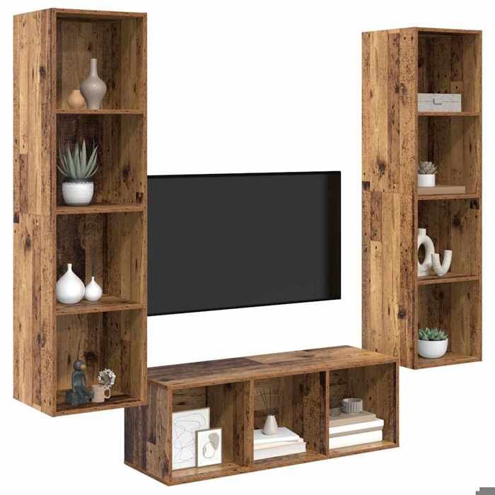 ABBO-SALE* Ensemble de meubles TV - Armoire de téléviseur - 3 pcs Bois ancien - Bois dingénierie SOL116641