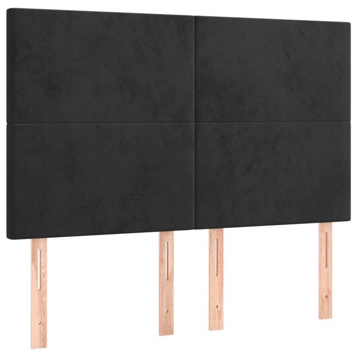 Tête de lit en velours - VIDAXL - Lot de 4 - Noir - 72x5x78/88 cm - Velours doux - Hauteur réglable - Soutien du dos