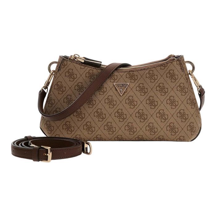 GUESS Sac à épaule marron brun clair pour femme - Noelle II Tri Compartment Shoulder Crossbody Bag Latte Logo / Brown 330418