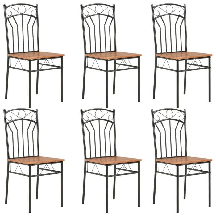 Chaises à manger - vidaXL - Lot de 6 - Marron - MDF et acier - 40x48x86 cm - Épaisseur 15 mm - Hauteur du siège 44 cm