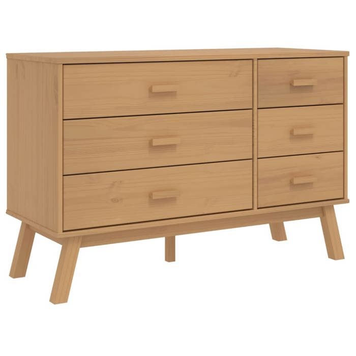 Commode en bois de pin - JILL - 111x42x735 cm - Marron - Bois de pin massif - 6 tiroirs - Finition à la cire