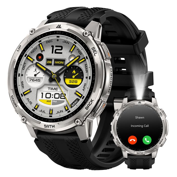 Montre Connectée homme SmartWatch Sport KOSPET T4C GPSLampe Torche LED et Talkie-WalkieCorps Entièrement Métallique5ATM - Argent
