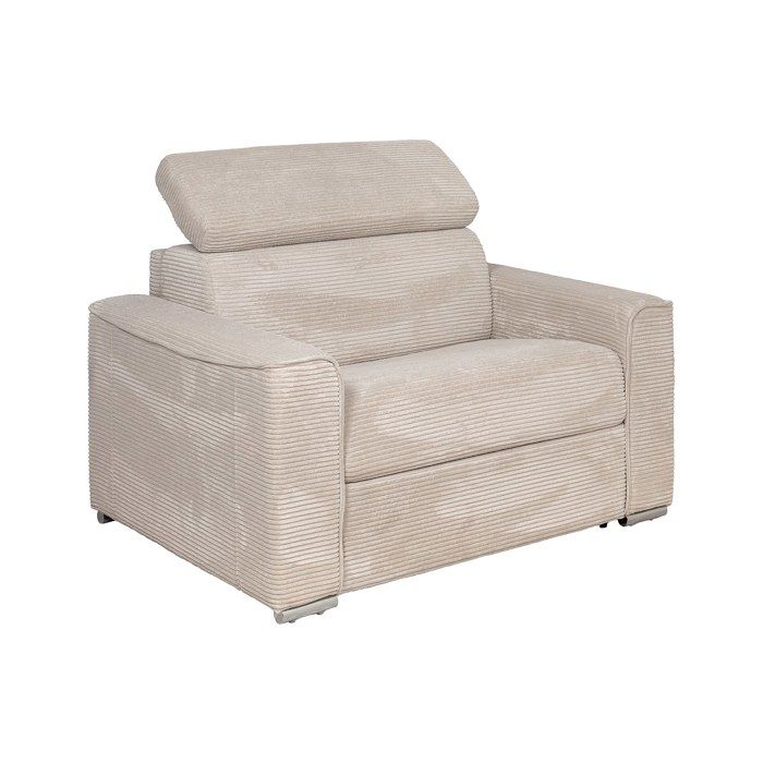 Fauteuil convertible express en velours côtelé beige - Couchage à lattes larges 70 cm - Matelas 18 cm VIZIR