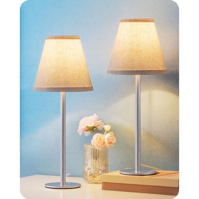 Lampe de chevet LED - EDISHINE - Lot de 2 - Abat‑jour en lin - Douille E27 ampoules 4W incluses - 2700K blanc chaud