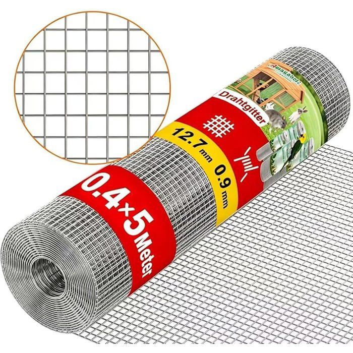 Amagabeli Galvanisé Mailles Carrées Fil Épais 09mm Maille 04M X 5M Mailles 127mm Grillage Soudé Pour poulailler 04 x  CLOTURE