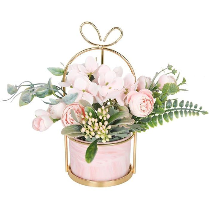 Fleurs Artificielles avec Vase - Centre de Table Mariage Bouquet Floral Hortensia et Chrysanthème pour Ro FLEUR-PLANTE ARTIFICIELLE