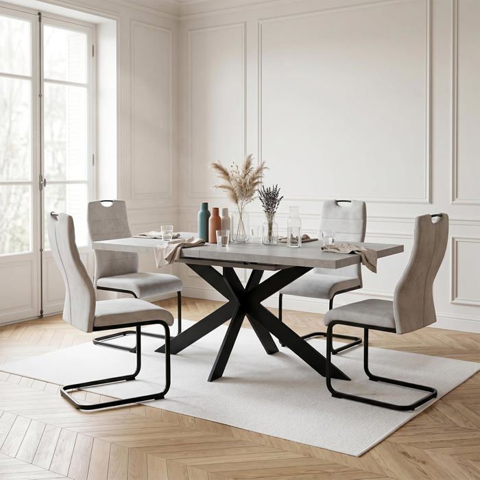 JIEXI Table de Salle à Manger Extensible en Forme de X et 4 chaises Cantilever Couleur crème pour Cuisine Salle à Manger