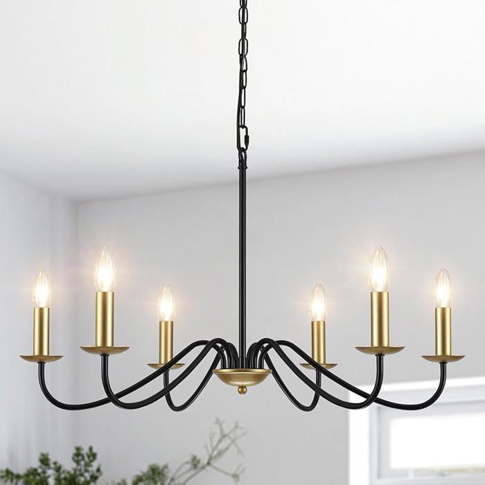 Lustre Noir Et Doré 6 Lumières Lustres Salon Chambre Salle A Manger Cuisine Paille Couloir Entree Noir et Doré Six Lampes LUSTRE