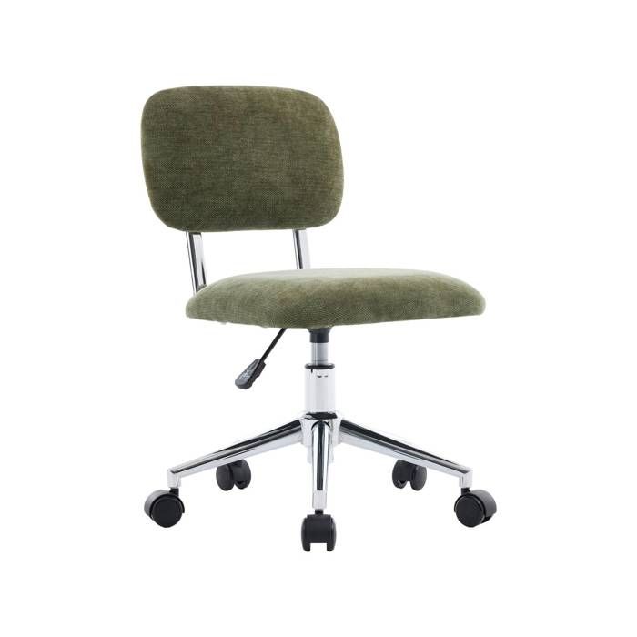 Chaise de bureau enfant à roulettes ajustable tissu chenille kaki - Amory Kid