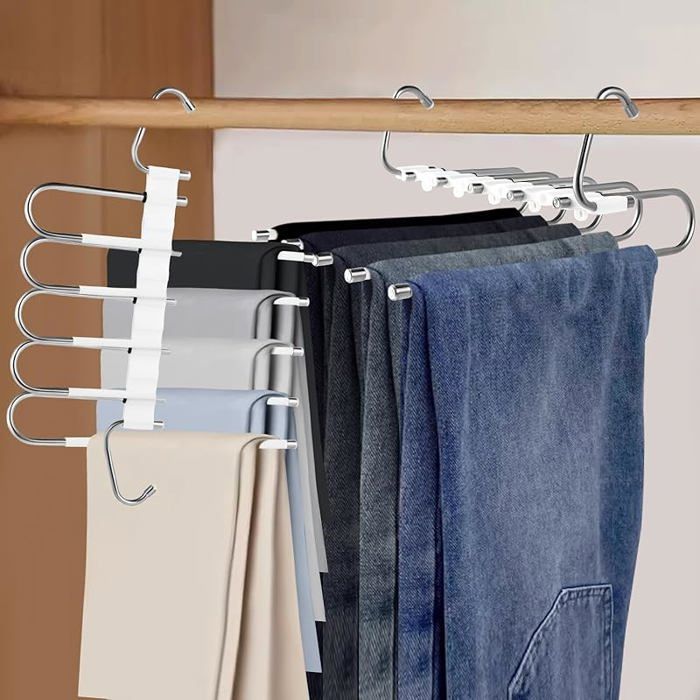 5 en 1 Cintre Pantalon Gain de Place - 2 PCS Cintre Pantalon Multifonctionnel en Acier Inoxydable Antidé PORTE-CINTRE POUR DRESSING