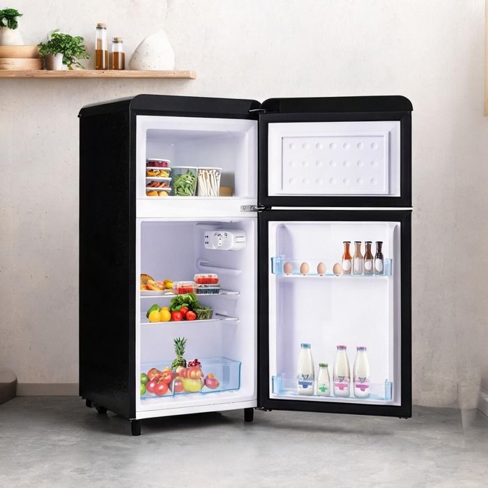 Réfrigérateur 2 portes 72 L style rétro en noir mat froid statique 46x45x91 cm 120 kWh/an classe E