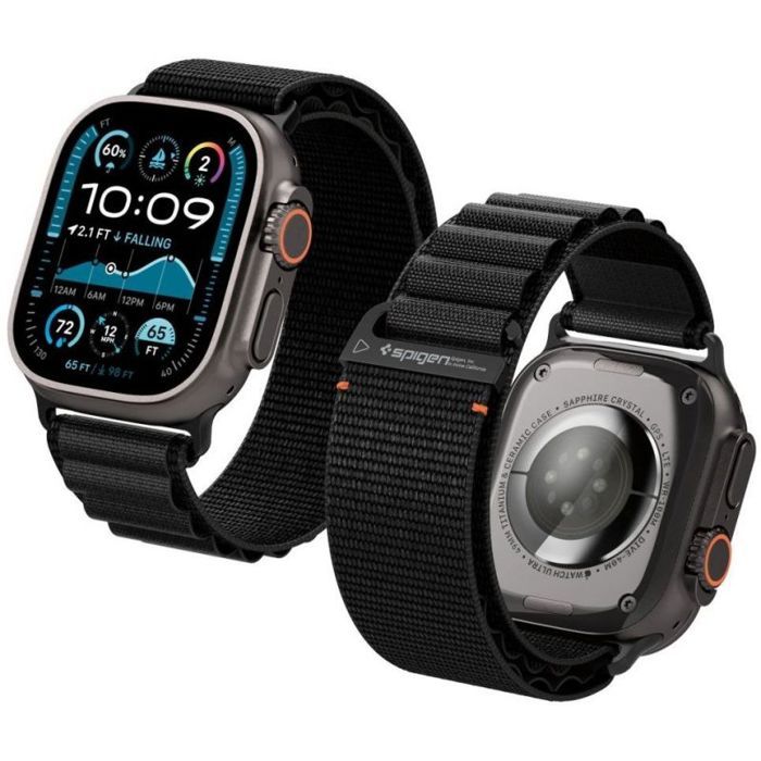 Bracelet pour montre connectée - SPIGEN - AMP10144 - Tissu noir - Largeur 35 mm - Compatible Apple Watch 44/45/46/49mm