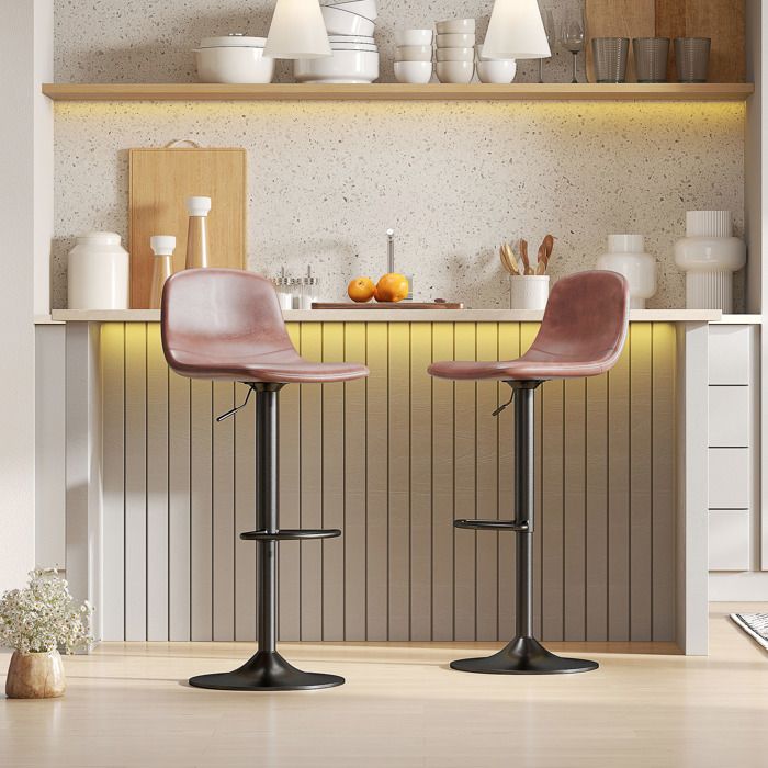 Tabouret de cuisine haut ajustable - PAGE LIVING - Lot de 2 - Siège pivotant 360° - Dossier confortable - Hauteur réglable