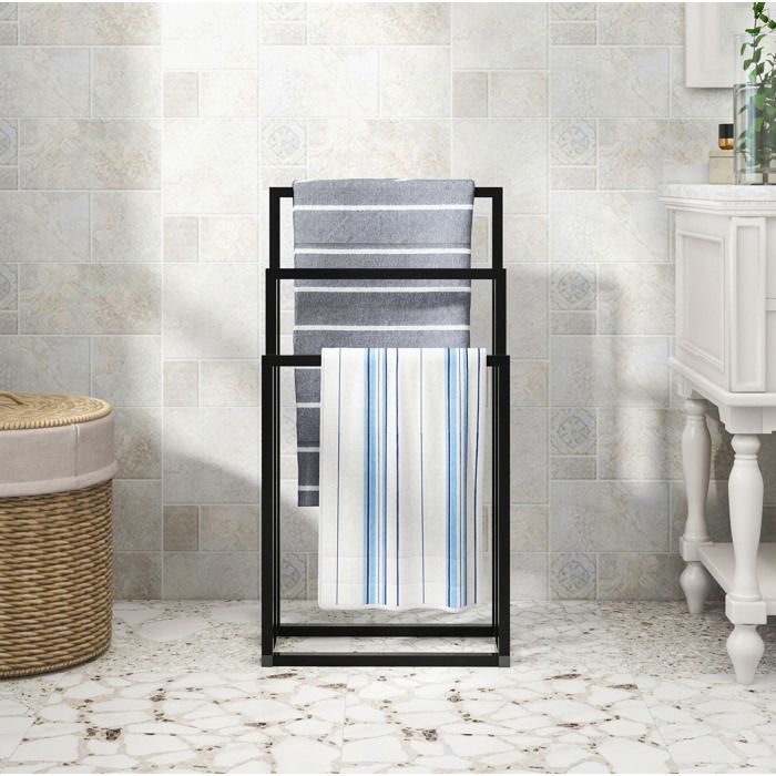 HOMVRA Porte-serviettes sur pied 3 niveaux en métal noir 45 x 22 x 86 cm séchage rapide