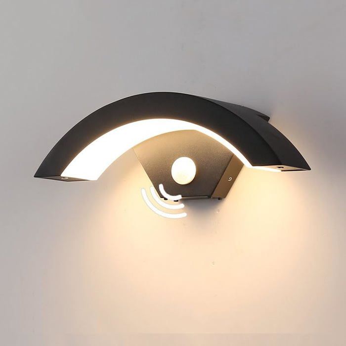 Applique Murale Exterieur avec Détecteur de Mouvement 24W Lampe Murale Extérieur IP65 Etanche Noir Luminaire Exterieur Blanc Chaud